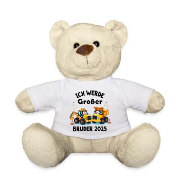 Ich Werde Großer Bruder 2025 Bagger Schwarz Kinder - Teddy - Weiß - Vorne