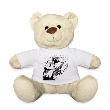 Saxophonist Drawing - Teddy Bear - white - Front