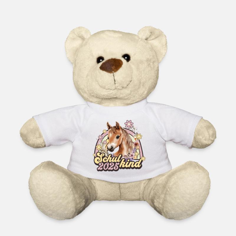Schulkind 2025 Pferd Einschulung Schule Schüler - Teddy - Weiß
