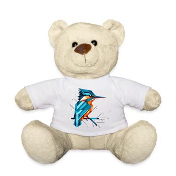 Geometric Kingfisher on a Branch – Modern Natural Art - Teddy Bear - white - Front