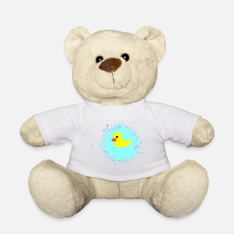 Canard jaune sur éclaboussure bleue - Nounours - blanc