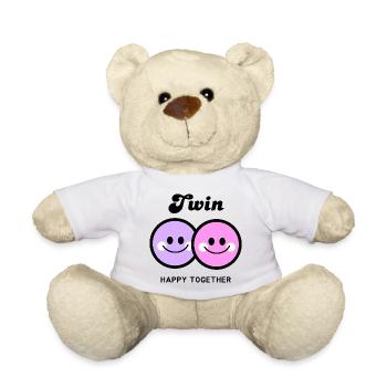 Cheerful twins faces "Twin" Together girl - Teddy Bear - white - Front
