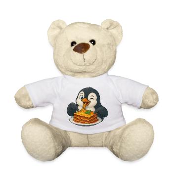 Süßer Pinguin mit Lasagne Cartoon Comic Freude - Teddy - Weiß - Vorne