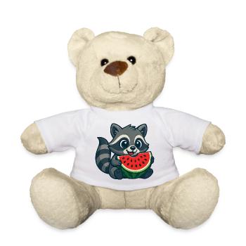 Cute raccoon with watermelon summer cartoon - Teddy Bear - white - Front