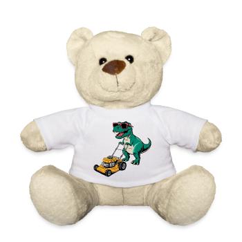 Dinosaur with Sunglasses Mowing Lawn - Teddy Bear - white - Front