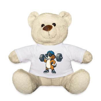 Cool Beagle Dumbbell Weightlifting Workout Fitness - Teddy Bear - white - Front
