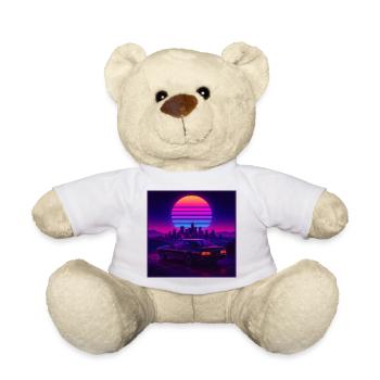 Neon Outrun Sunset Auto – Retro Synthwave - Teddy - Weiß - Vorne