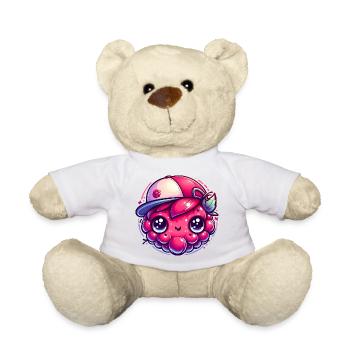 Himbeere Kawaii mit bunter Kappe - Teddy - Weiß - Vorne