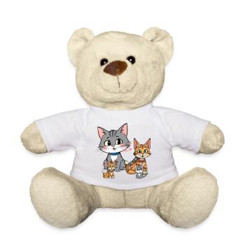 Charming Cat Family Illustration - Teddy Bear - white - Front