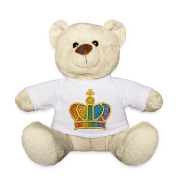 Rainbow Glitter Crown Design - Teddy Bear - white - Front