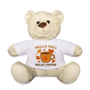 Herbstliches Kaffee-Motiv mit Blättern - Teddy - Weiß - Vorne