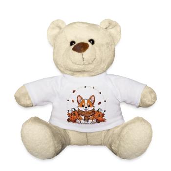 Cute Autumn Corgi with Pumpkin Decor - Teddy Bear - white - Front