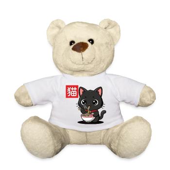 Kitten Eats Ramen Illustration - Teddy Bear - white - Front
