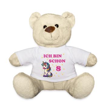 Children's Birthday 8, Dancing Funny Unicorn - Teddy Bear - white - Front