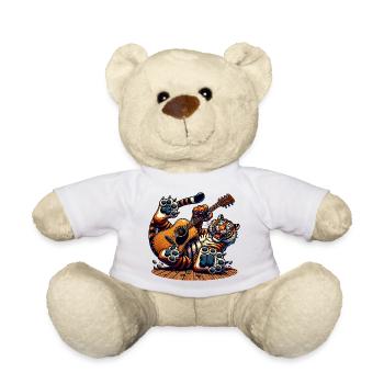 Funny Tiger With Acoustic Guitar Rock Music - Teddy Bear - white - Front