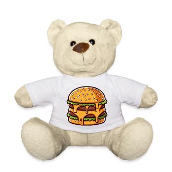 Cartoon Overflowing Double Cheese Burger - Teddy Bear - white - Front