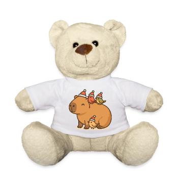 ✨ Capybara with Christmas Birds – Sweet & Peaceful - Teddy Bear - white - Front