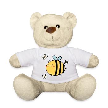 Buzzing with Joy – Kawaii Bee & Blossoms - Teddy Bear - white - Front