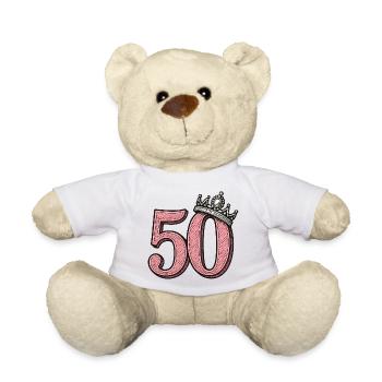 Pink 50 with Crown – Cute Birthday Design - Teddy Bear - white - Front