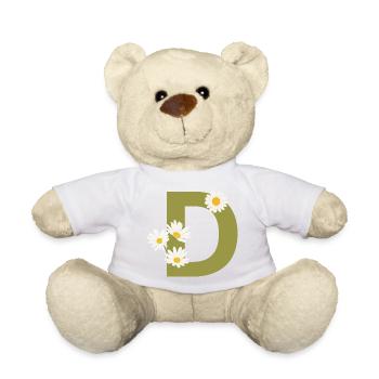 Letter d Green Daisies - Teddy Bear - white - Front