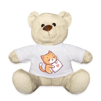 Cuddly Cat on Heart Pillow - Teddy Bear - white - Front