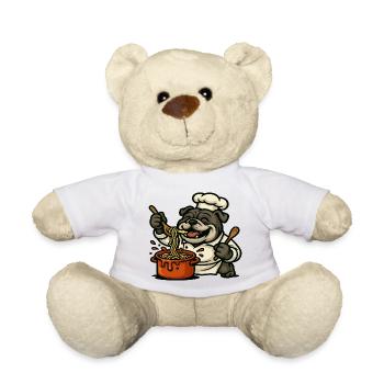 Bulldog Chef Cuisine Pâtes Happy Cartoon Design - Nounours - blanc - Devant