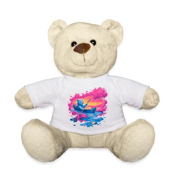 Neonbär im pinken Sonnenuntergangskanu - Teddy - Weiß - Vorne