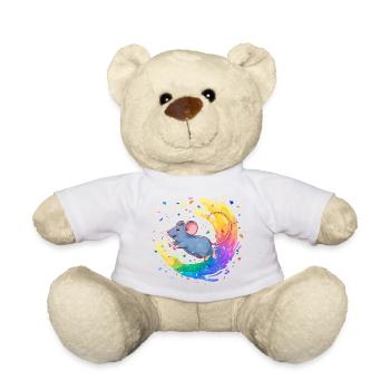 Bunte Maus im Farbwirbel - Teddy - Weiß - Vorne