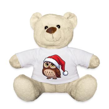 Cute Cartoon Owl Grumpy Christmas Hat Tawny Owl - Teddy Bear - white - Front