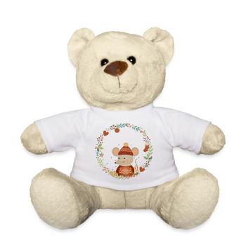 weihnachtliche Maus im gemütlichen Deko-Kranz - Teddy - Weiß - Vorne