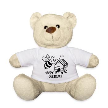 Beekeeper, Happy Grower Bee with a Beehive - Teddy Bear - white - Front