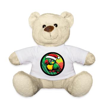 Cheerful parrot in Christmas suit - Teddy Bear - white - Front