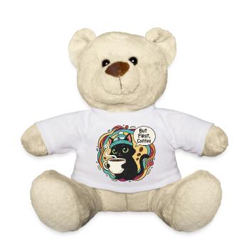 Kaffeezeit Katze mit Mütze - Teddy - Weiß - Vorne