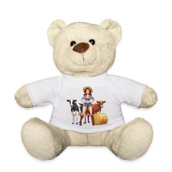 Pin-up-Bauernfrau mit zwei Kühen - Teddy - Weiß - Vorne
