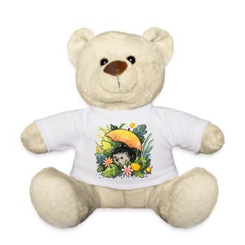 Igel mit Orangenregenschirm im Dschungel - Teddy - Weiß - Vorne