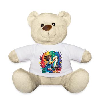 Little child paints in the rain of colors - Teddy Bear - white - Front