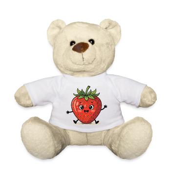 Fraise, fruits véganes drôles, sucrés, fruits d’été - Nounours - blanc - Devant