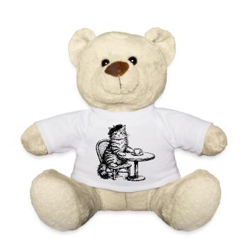 Chat au Café avec Béret - Design Rétro Vintage - Nounours - blanc - Devant
