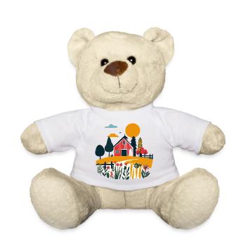 Red Barn in Sommerfeld Farm Motif - Teddy Bear - white - Front