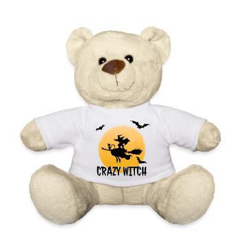 Hexe auf einem Besen über dem Mond - Teddy - Weiß - Vorne