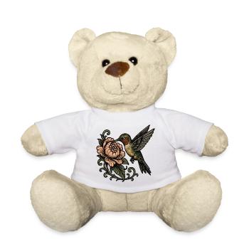 Kolibri mit Rose Vintage Tattoo - Teddy - Weiß - Vorne