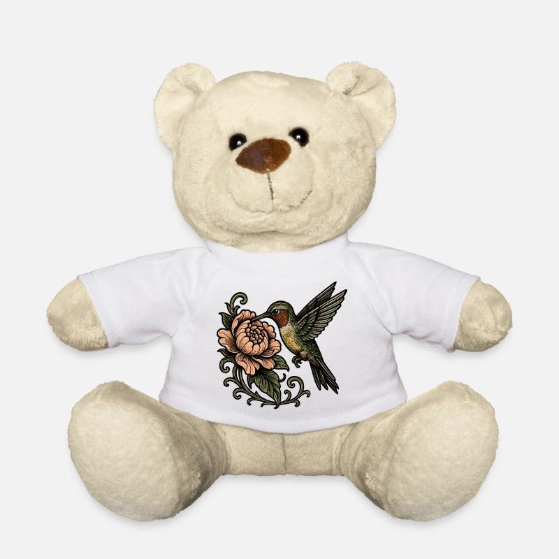 Colibri avec un tatouage vintage rose - Nounours - blanc