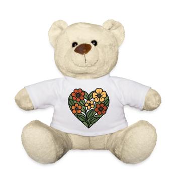 Floral Pattern Heart - Teddy Bear - white - Front