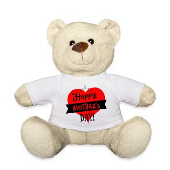 Joyeuse fête des mères Cœur - Noir Rouge - Nounours - blanc - Devant