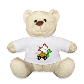 Chickens on Turtle Wagon - Teddy Bear - white - Front