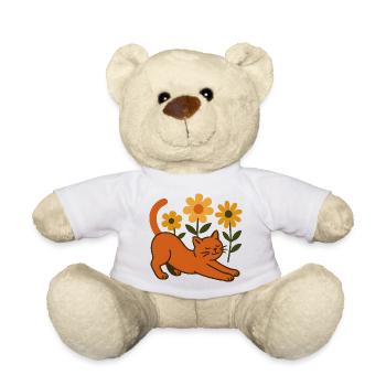 Orange cat in a sea of flowers - Teddy Bear - white - Front