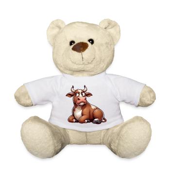 Funny Cow Cartoon Skeptical Bull Comic - Teddy Bear - white - Front