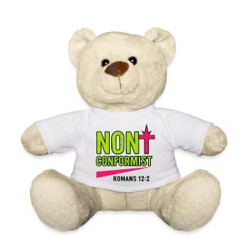 Christliche Popkunst Römer 12:2 Neon-Design - Teddy - Weiß - Vorne