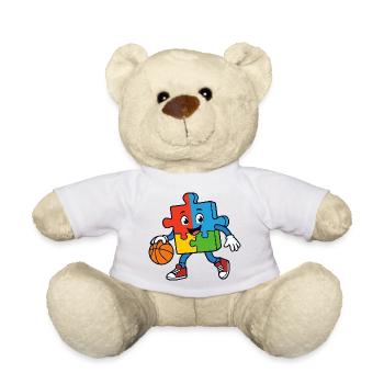 Une pièce de puzzle colorée dribble au basket - Nounours - blanc - Devant