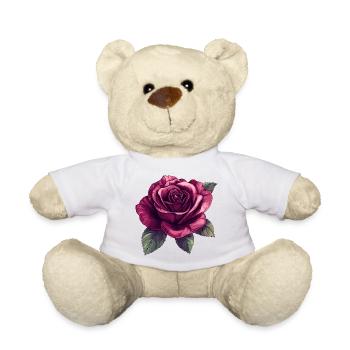 Dark Rose Blossom Illustration - Teddy Bear - white - Front